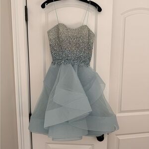 Jovani Glittering Silver and Light Blue Kids Dress